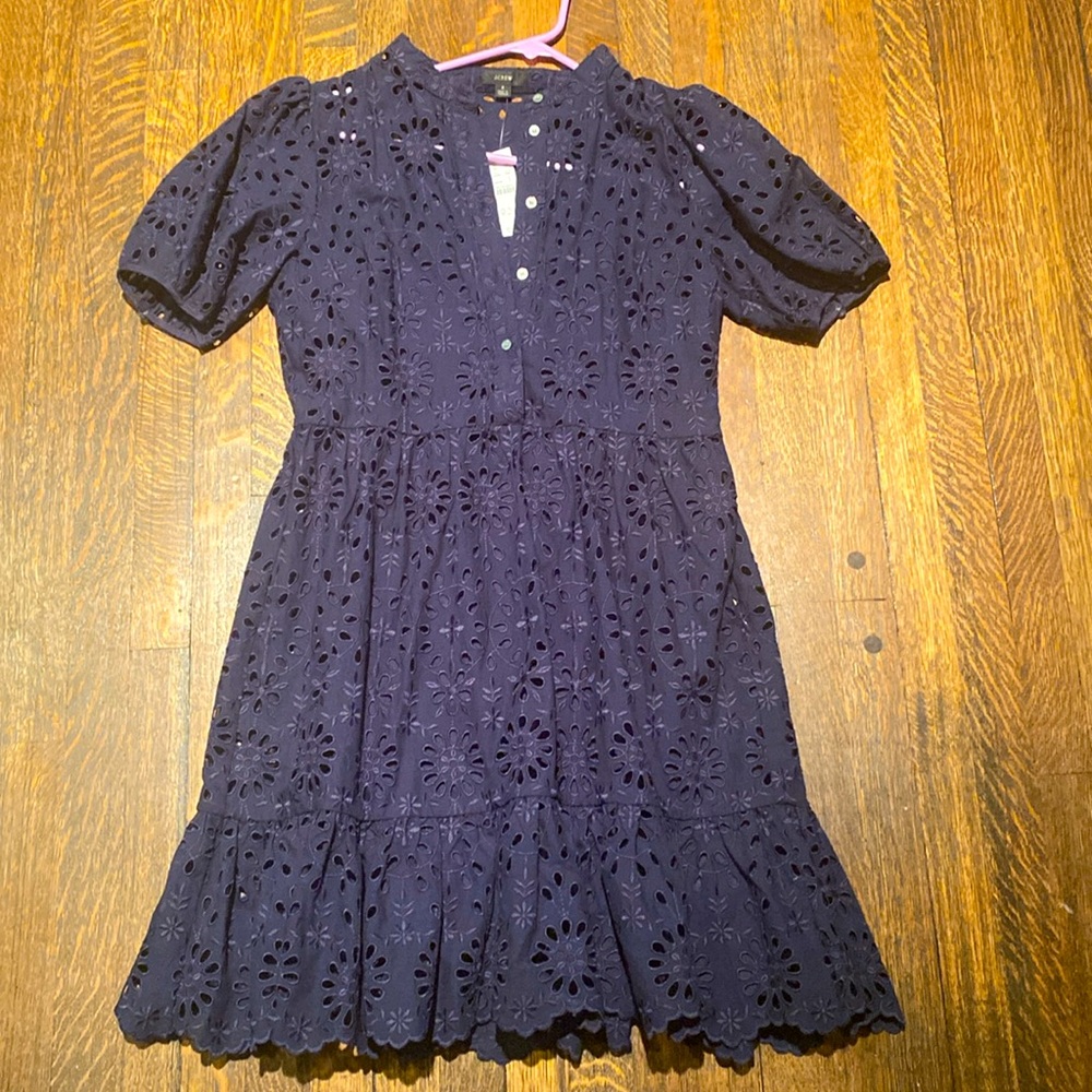 J crew eyelet navy blue dress size 2, NWT